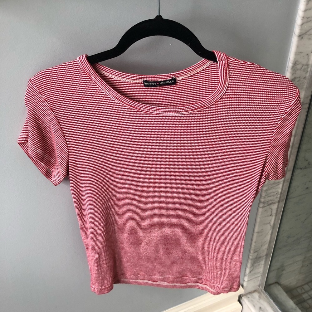 Brandy Melville Red and White Striped T-Shirt
